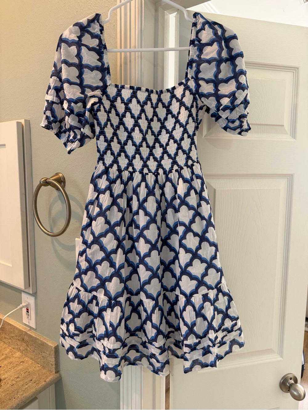 Roller Rabbit Blue & White Smocked Mini Dress